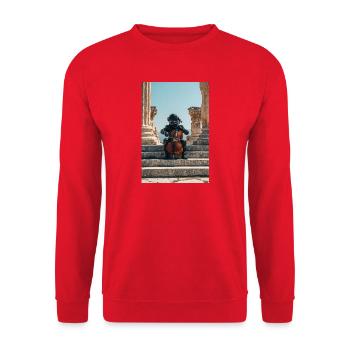 Cosmic Astronaut Playing Cello Amid Ruins - Unisex Sweatshirt - red - Front - Alina (178cm) & Michal (187cm)