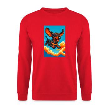 Vibrant Flying Dachshund Illustration - Unisex Sweatshirt - red - Front - Alina (178cm) & Michal (187cm)