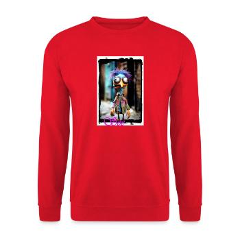 Colorful bird sculpture with punk style - Unisex Sweatshirt - red - Front - Alina (178cm) & Michal (187cm)