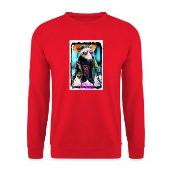 Figurine de rat futuriste de style punk rebelle - Sweat-shirt Unisexe - rouge - Devant - Alina (178cm) & Michal (187cm)