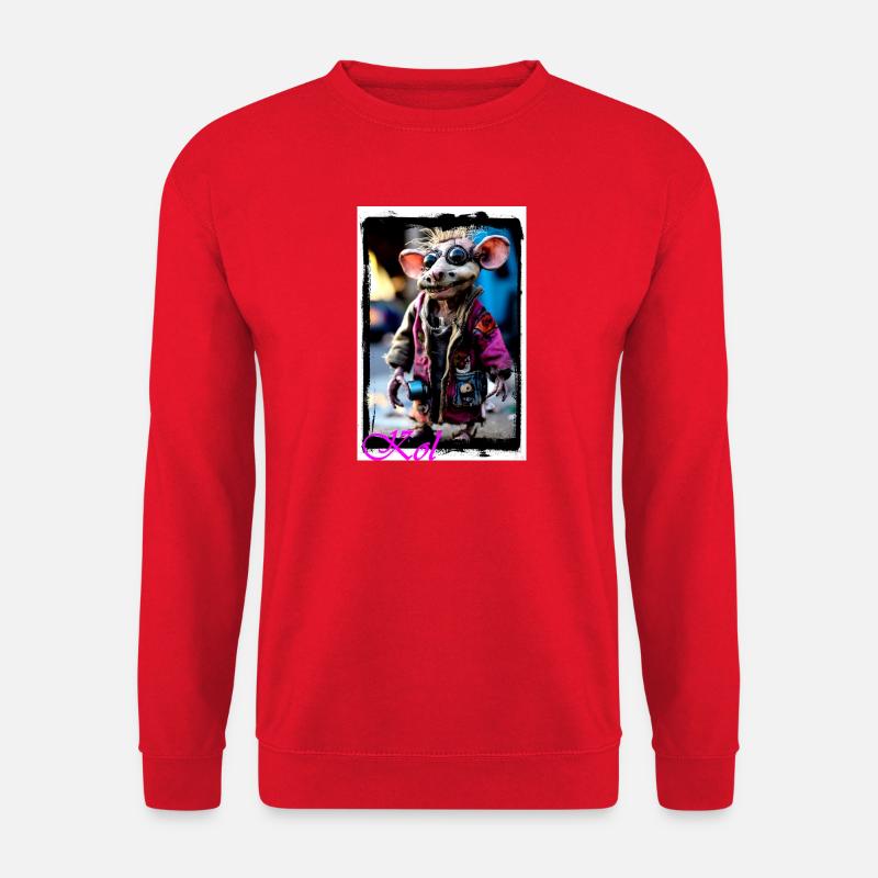 Bizarre Mäusepuppe als Punk mit Sonnenbrille - Unisex Pullover - Rot