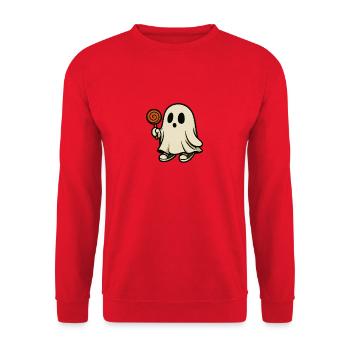 Gieriger Geist mit Lutscher – Design Halloween m - Unisex Pullover - Rot - Vorne - Alina (178cm) & Michal (187cm)
