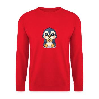 Süßer Penguin mit Herzhänden  - Unisex Pullover - Rot - Vorne - Alina (178cm) & Michal (187cm)