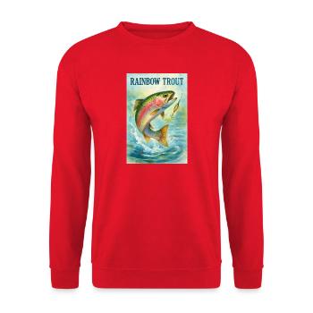 Regenbogenforelle am Angelhaken - Unisex Pullover - Rot - Vorne - Alina (178cm) & Michal (187cm)