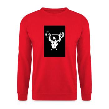 Kraftvolle Hantel-Illustration - Unisex Pullover - Rot - Vorne - Alina (178cm) & Michal (187cm)