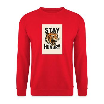 Tiger Stay Hungry Motiv - Unisex Pullover - Rot - Vorne - Alina (178cm) & Michal (187cm)