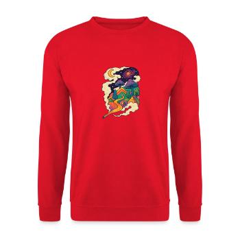 Psychedelische Pilzlandschaft Pfad - Unisex Pullover - Rot - Vorne - Alina (178cm) & Michal (187cm)