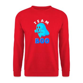 Gender Reveal Halloween Werdender Papa - Unisex Pullover - Rot - Vorne - Alina (178cm) & Michal (187cm)