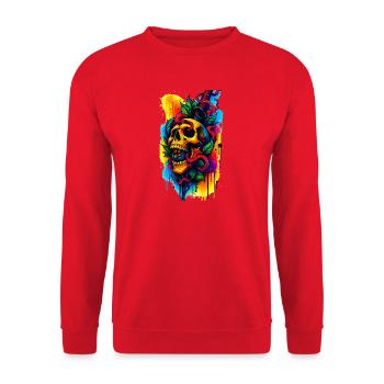 Colorful Skull with Knife and Leaves - Unisex Sweatshirt - red - Front - Alina (178cm) & Michal (187cm)