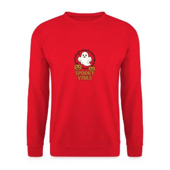 Spooky Vibes Geist mit Kürbissen - Unisex Pullover - Rot - Vorne - Alina (178cm) & Michal (187cm)