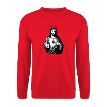 Herz Jesu StreetArt Stencil Stil - Unisex Pullover - Rot - Vorne - Alina (178cm) & Michal (187cm)