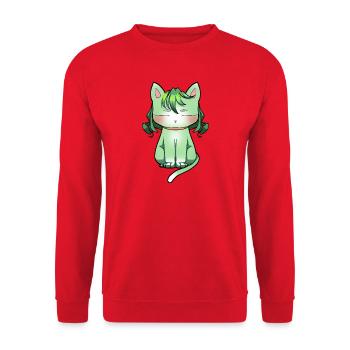 Minze Katze mit Smaragd Haar Anime Style - Unisex Pullover - Rot - Vorne - Alina (178cm) & Michal (187cm)