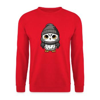 hibou bande dessinée hiver douillet - Sweat-shirt Unisexe - rouge - Devant - Alina (178cm) & Michal (187cm)