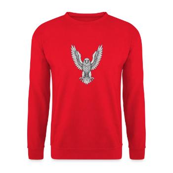 Geometrische Eule mit Flügeln - Unisex Pullover - Rot - Vorne - Alina (178cm) & Michal (187cm)