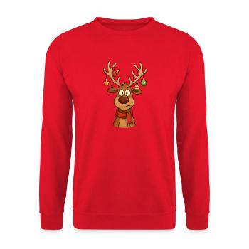 Hirsch Rudolph Frohe Weihnachten süß - Unisex Pullover - Rot - Vorne - Alina (178cm) & Michal (187cm)