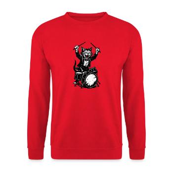 Katz im Anzug am Schlagzeug - Unisex Pullover - Rot - Vorne - Alina (178cm) & Michal (187cm)