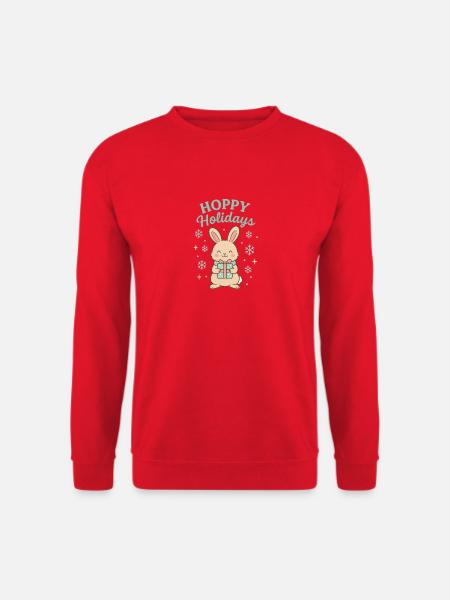 Hoppy Holidays Bunny with Gift - Christmas Bunny - Unisex Sweatshirt - red
