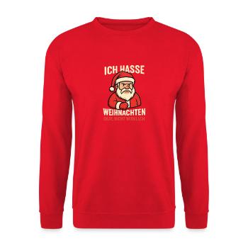 Ich hasse Weihnachten Santa - Unisex Pullover - Rot - Vorne - Alina (178cm) & Michal (187cm)
