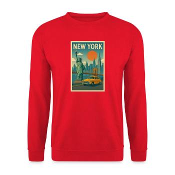 New York Retro City Travel Poster - Unisex Sweatshirt - red - Front - Alina (178cm) & Michal (187cm)