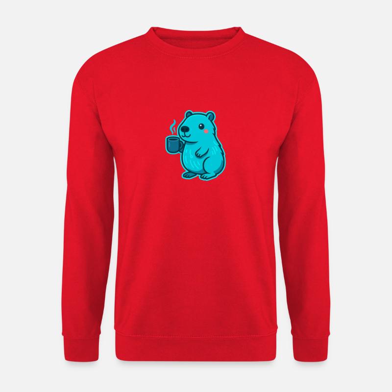 Blue Capybara with Coffee - Unisex Sweatshirt - red