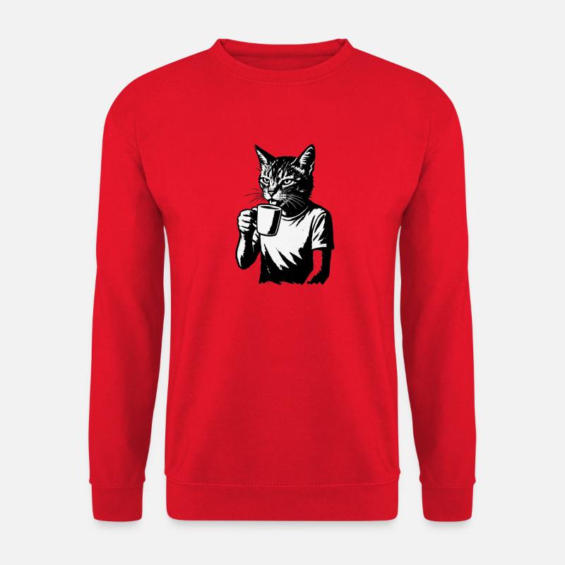 Katzenbarista: Schwarzweiß-Illustration - Unisex Pullover - Rot