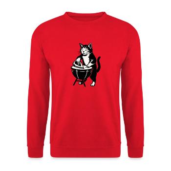 Barbecue cat at the barbecue grill - Unisex Sweatshirt - red - Front - Alina (178cm) & Michal (187cm)