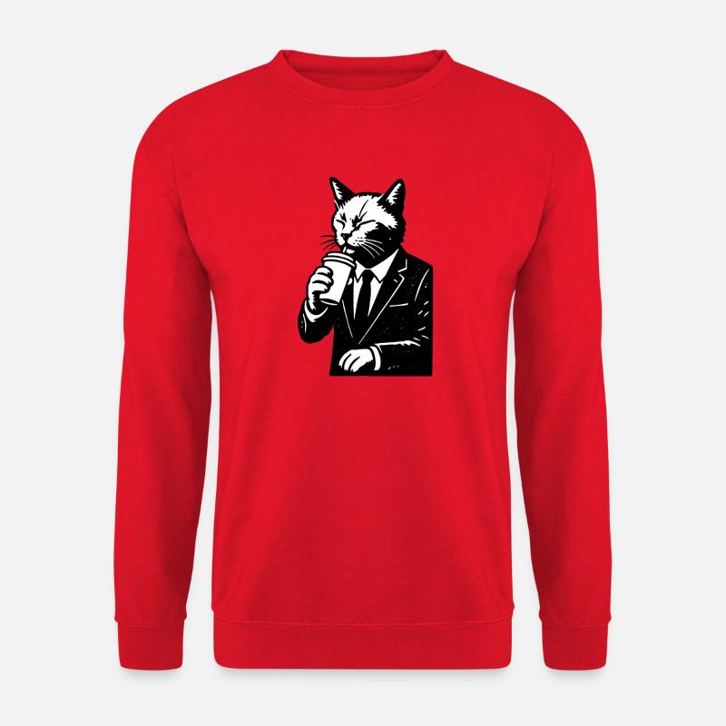 Katz im Anzug trinkt Kaffee - Unisex Pullover - Rot