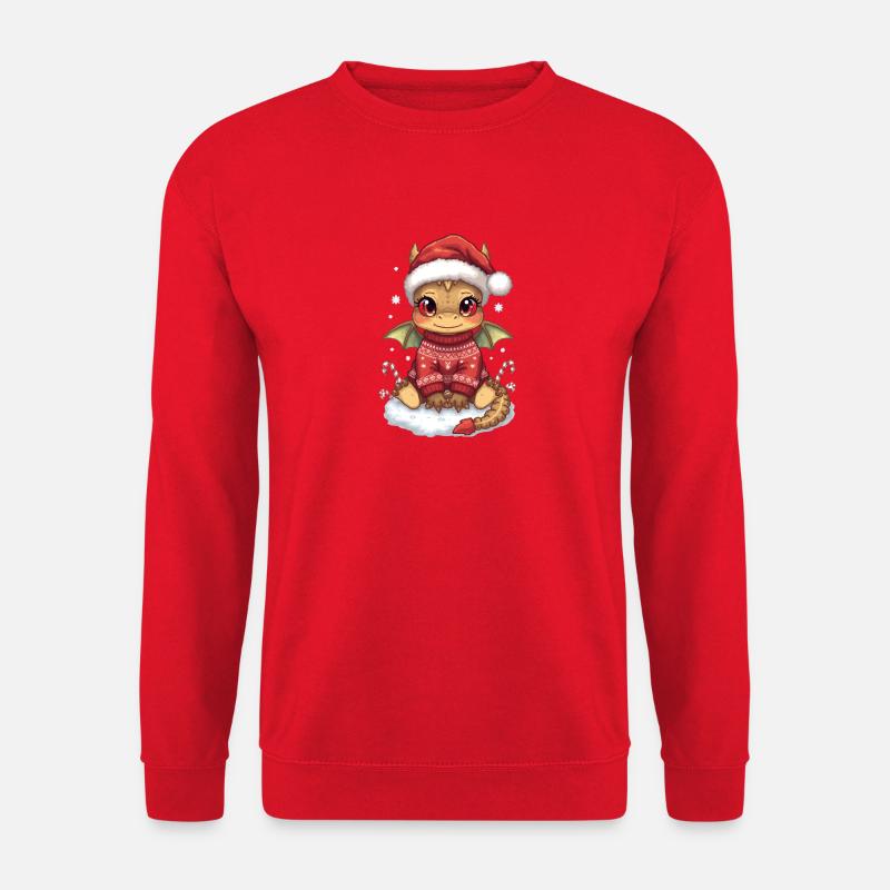 Kawaii Weihnachtsdrache im roten Pullover - Unisex Pullover - Rot