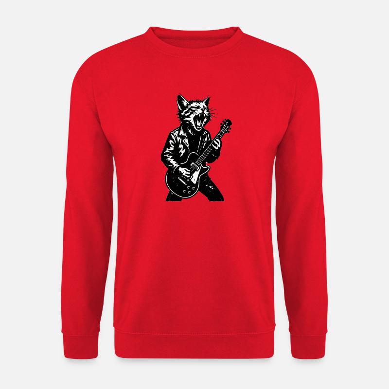 Katzen-Rocker mit Gitarre - Unisex Pullover - Rot