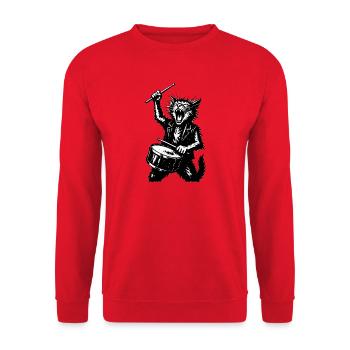 Trommelnde Katzen-Rocker - Unisex Pullover - Rot - Vorne - Alina (178cm) & Michal (187cm)