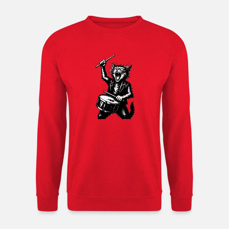Trommelnde Katzen-Rocker - Unisex Pullover - Rot