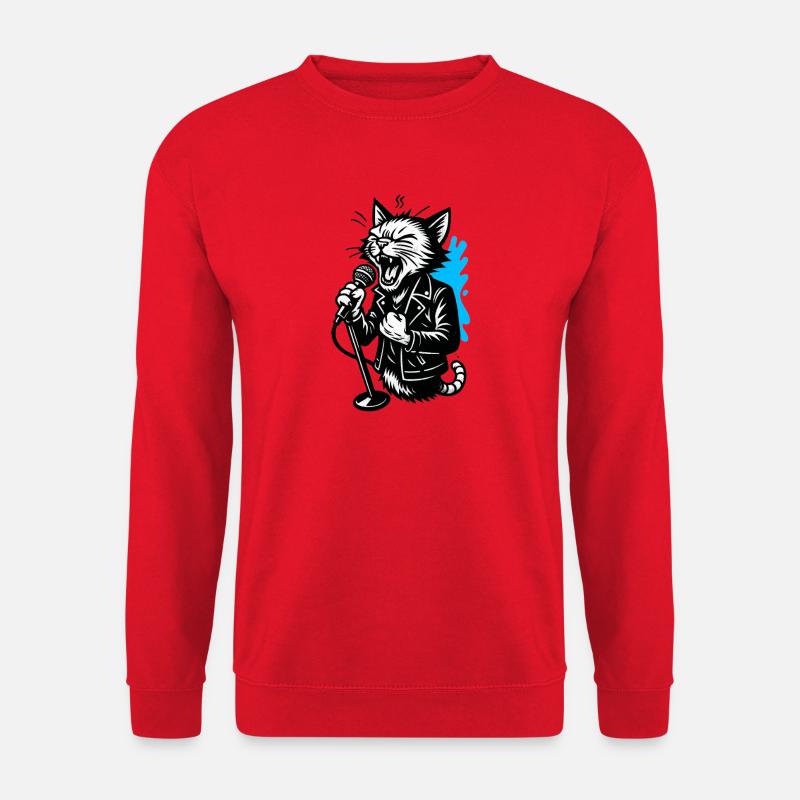 Katzensänger mit Mikrofon - Unisex Pullover - Rot