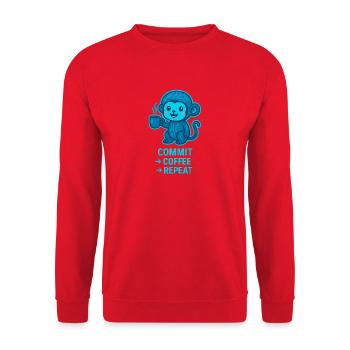 TechAffe Kaffee Rhythmus - Unisex Pullover - Rot - Vorne - Alina (178cm) & Michal (187cm)