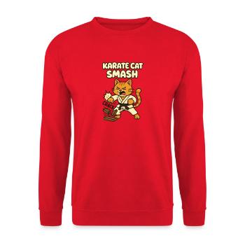 Karate Katze Smash - Unisex Pullover - Rot - Vorne - Alina (178cm) & Michal (187cm)