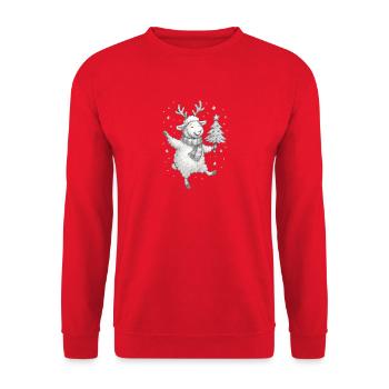 Winterfreude Rentier Schaf - Unisex Pullover - Rot - Vorne - Alina (178cm) & Michal (187cm)