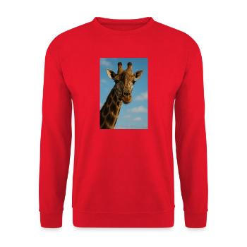 Giraffe face against blue sky - Unisex Sweatshirt - red - Front - Alina (178cm) & Michal (187cm)