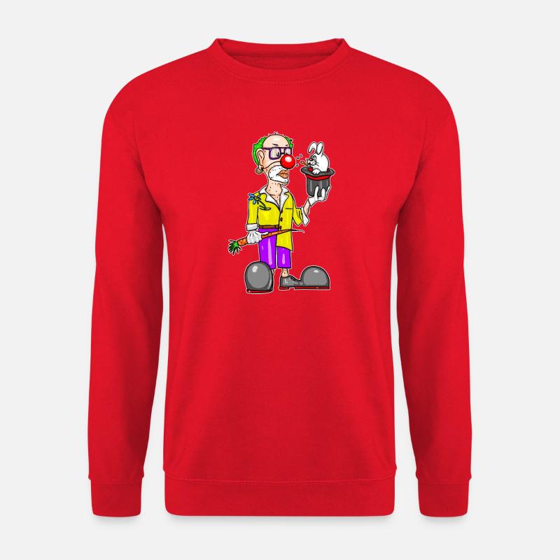 Clown & Kaninchen – Lustiger Zauber‑Cartoon - Unisex Pullover - Rot