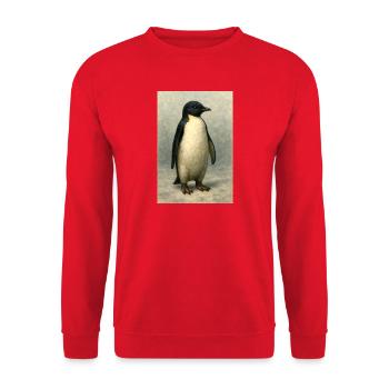 Winterpinguin in der Ölmalerei - Unisex Pullover - Rot - Vorne - Alina (178cm) & Michal (187cm)