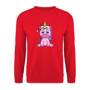 Weihnachtshut Festliches Einhorn - Unisex Pullover - Rot - Vorne - Alina (178cm) & Michal (187cm)