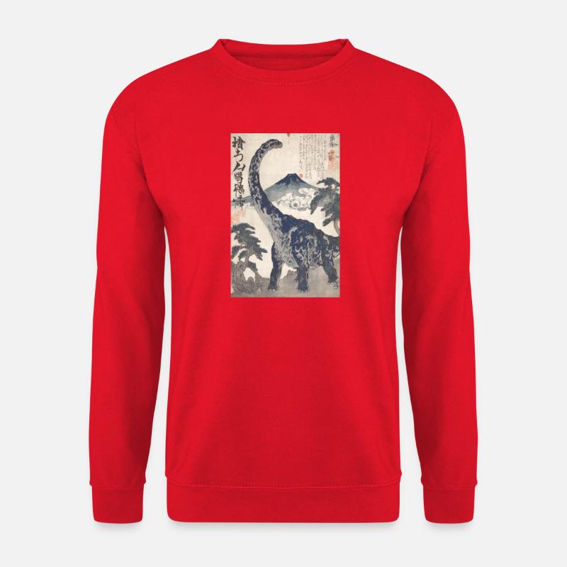 Ukiyo-e Dino under Mount Fuji - Unisex Sweatshirt - red