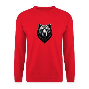 Bärenkopf Strichzeichnung Schwarzweiß - Unisex Pullover - Rot - Vorne - Alina (178cm) & Michal (187cm)
