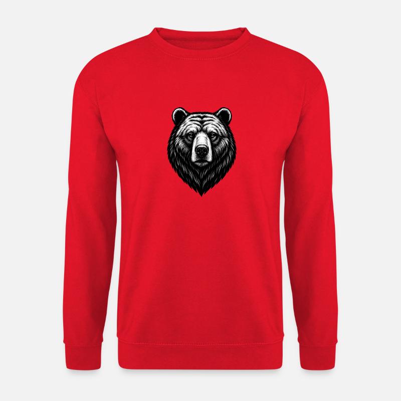 Bear Head Line Drawing Black & White - Unisex Sweatshirt - red