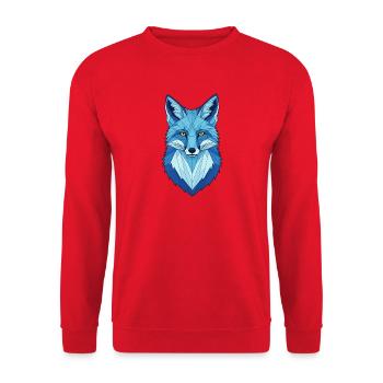 Blauer Geometrischer Wolfkopf - Unisex Pullover - Rot - Vorne - Alina (178cm) & Michal (187cm)