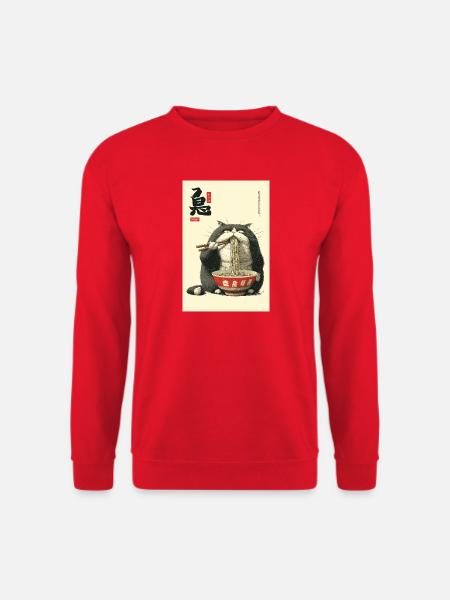 Neko-Ramen-Katze schlürft Nudeln - Unisex Pullover - Rot