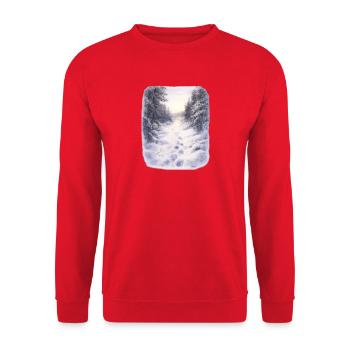 Winter forest path in the magic of snow - Unisex Sweatshirt - red - Front - Alina (178cm) & Michal (187cm)