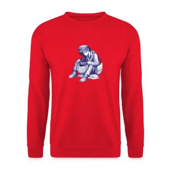 Rêveuse triste avec un chapeau d’oiseau - Sweat-shirt Unisexe - rouge - Devant - Alina (178cm) & Michal (187cm)