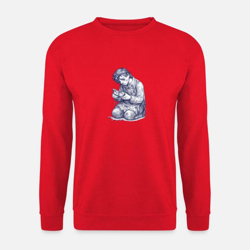 Kneeling Craftsman | Hand Painted Drawing - Unisex Sweatshirt - red