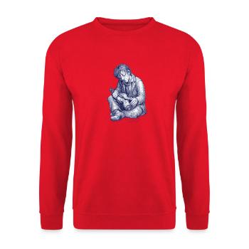 Melancholic reader | Hand Painted Drawing - Unisex Sweatshirt - red - Front - Alina (178cm) & Michal (187cm)