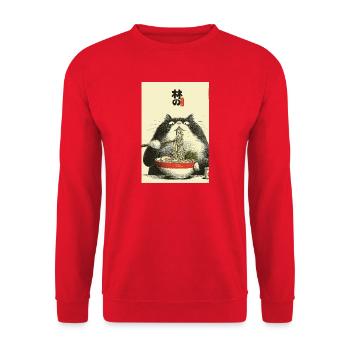 Ramen-Katzen-Ukiyoe-Stil - Unisex Pullover - Rot - Vorne - Alina (178cm) & Michal (187cm)