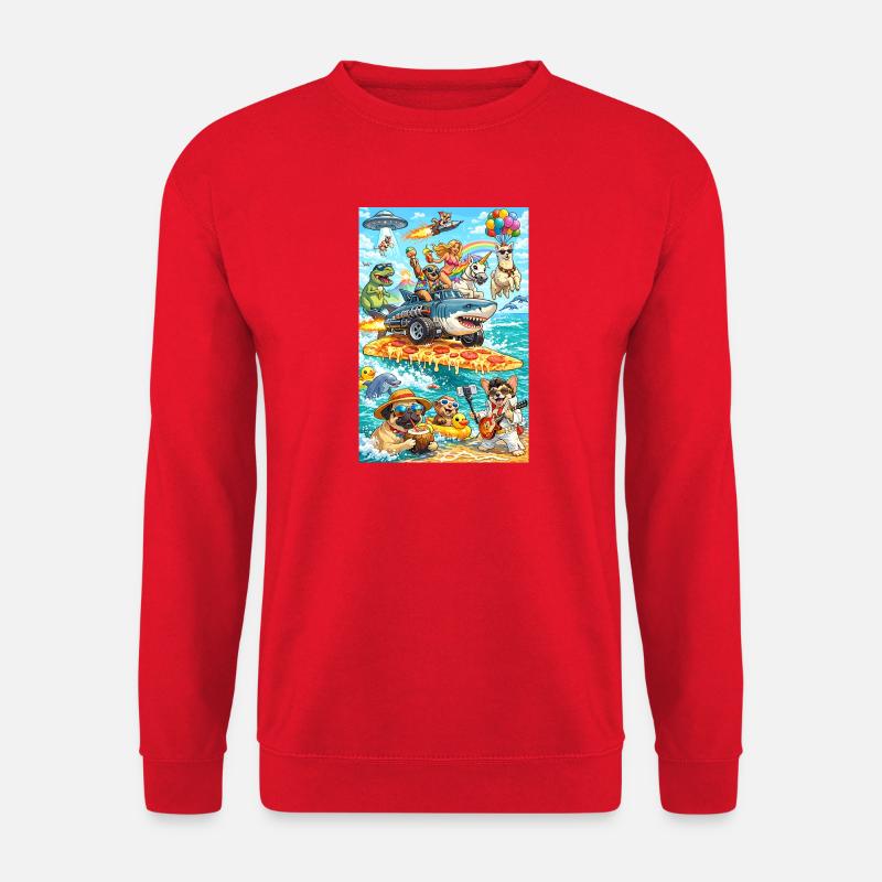 Dino Einhorn Pizza Beach - Unisex Pullover - Rot
